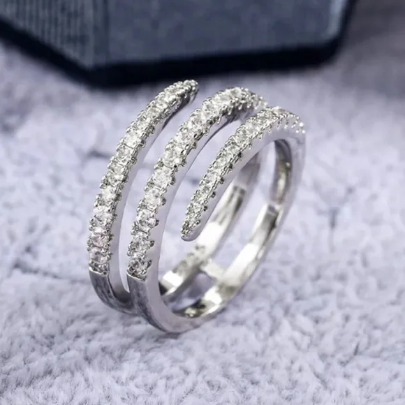 💯 NEW 3 LAYER 925 STERLING SILVER DIAMOND RING, CUTE RING, SHINY RING. - Picture 6 of 7